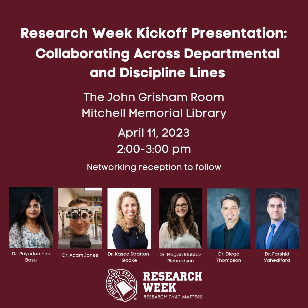 A graphic promoting the Research Week kickoff panel on research collaboration