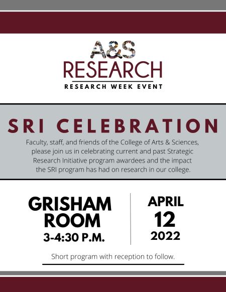 Faculty, staff, and friends of the College of Arts & Sciences, please join us in celebrating current and past Strategic Research Initiative program awardees and the impact the SRI program has had on research in our college.
