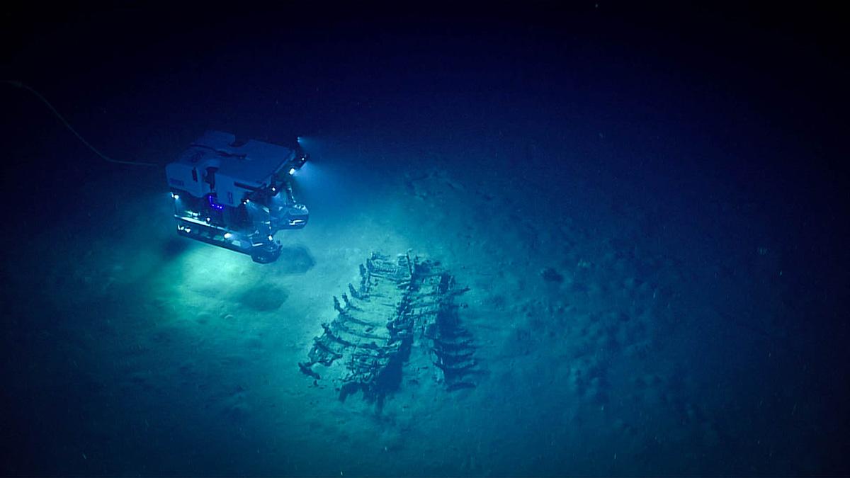 A deep sea drone on the sea floor