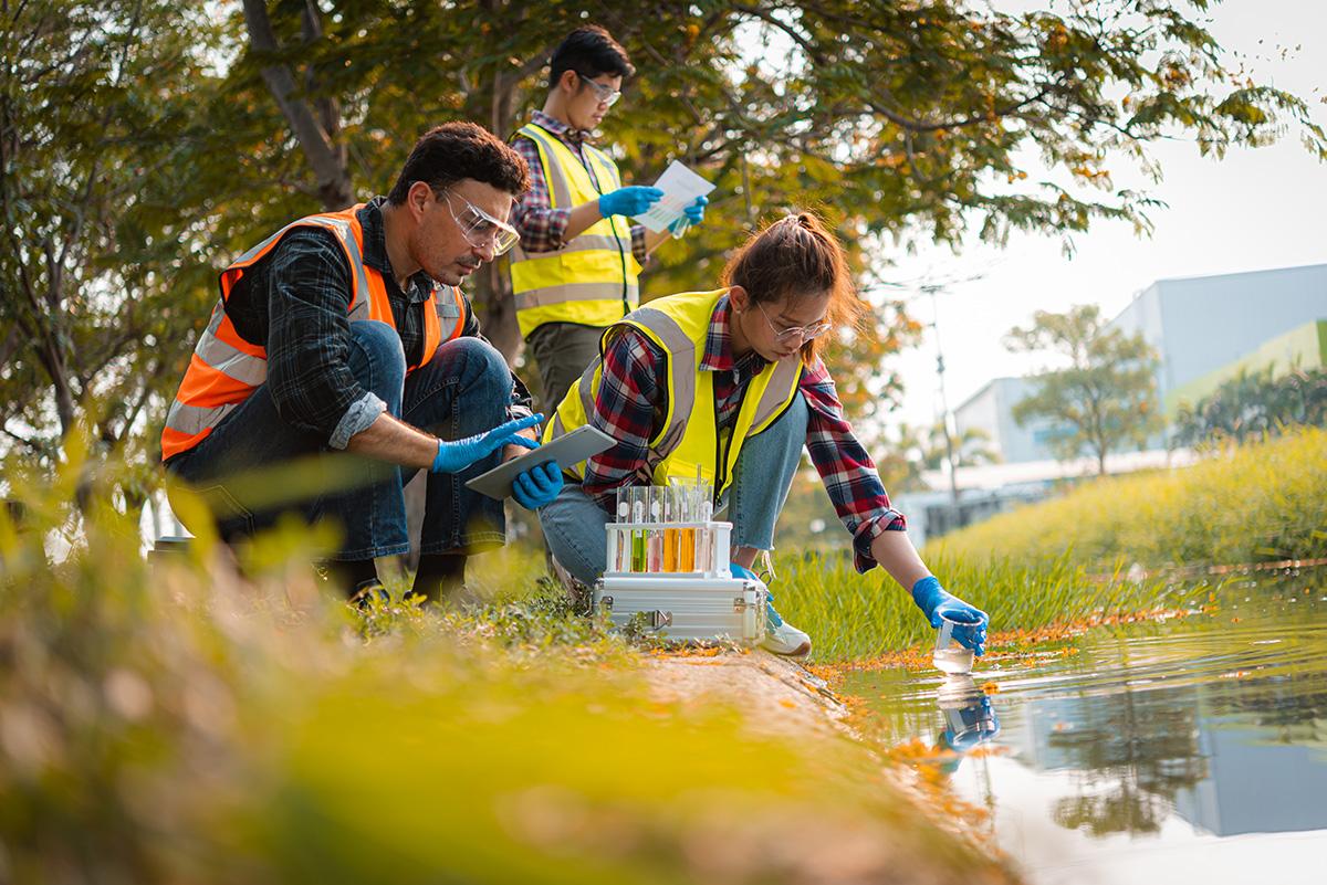 Researchers take water samples